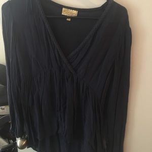 Navy blue flowing linen top